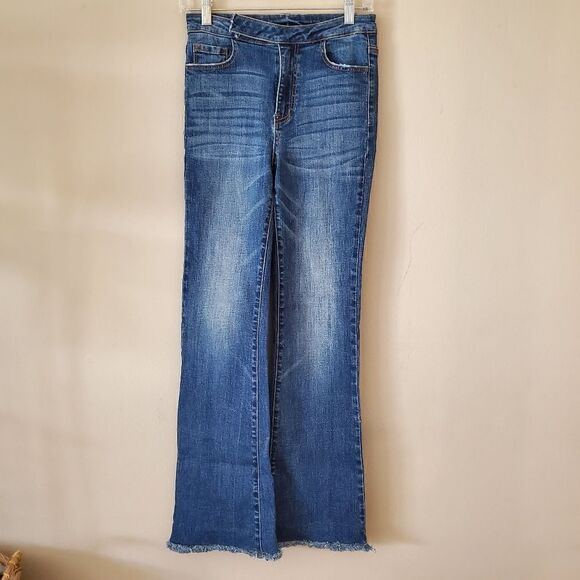 Y2k Women's Boot Cut Jeans Flare Size 6 Frayed Hem High Rise - Picture 1 of 6